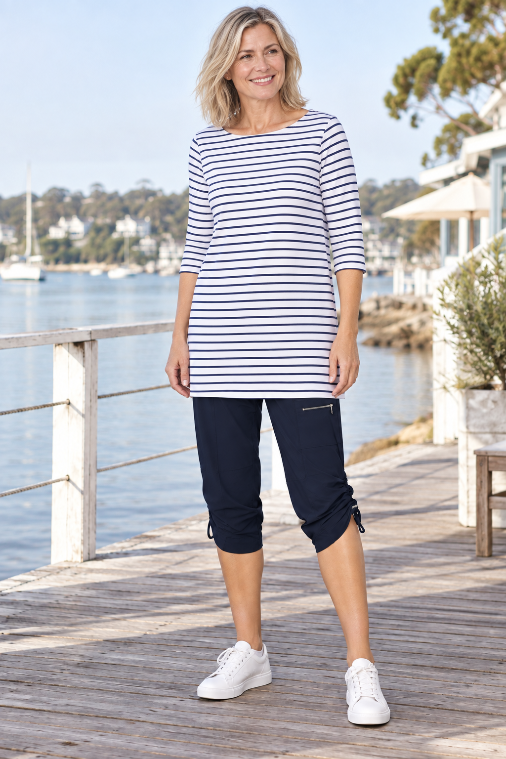 PAULA RYAN Toggled Clam Diggers Microjersey - Navy