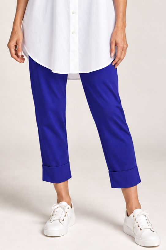 PAULA RYAN ESSENTIALS Wide Cuff Capri Pant Microjersey - Greek Blue