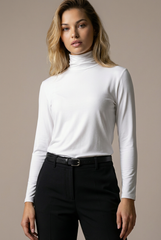 PAULA RYAN Easy Fit Zip Neck Long Sleeve Polo Top - EcoVero White