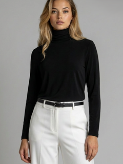 PAULA RYAN Easy Fit Zip Neck Long Sleeve Polo Top - EcoVero Black - Paula Ryan
