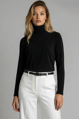 PAULA RYAN Zip Neck Long Sleeve Polo Top - EcoVero Black