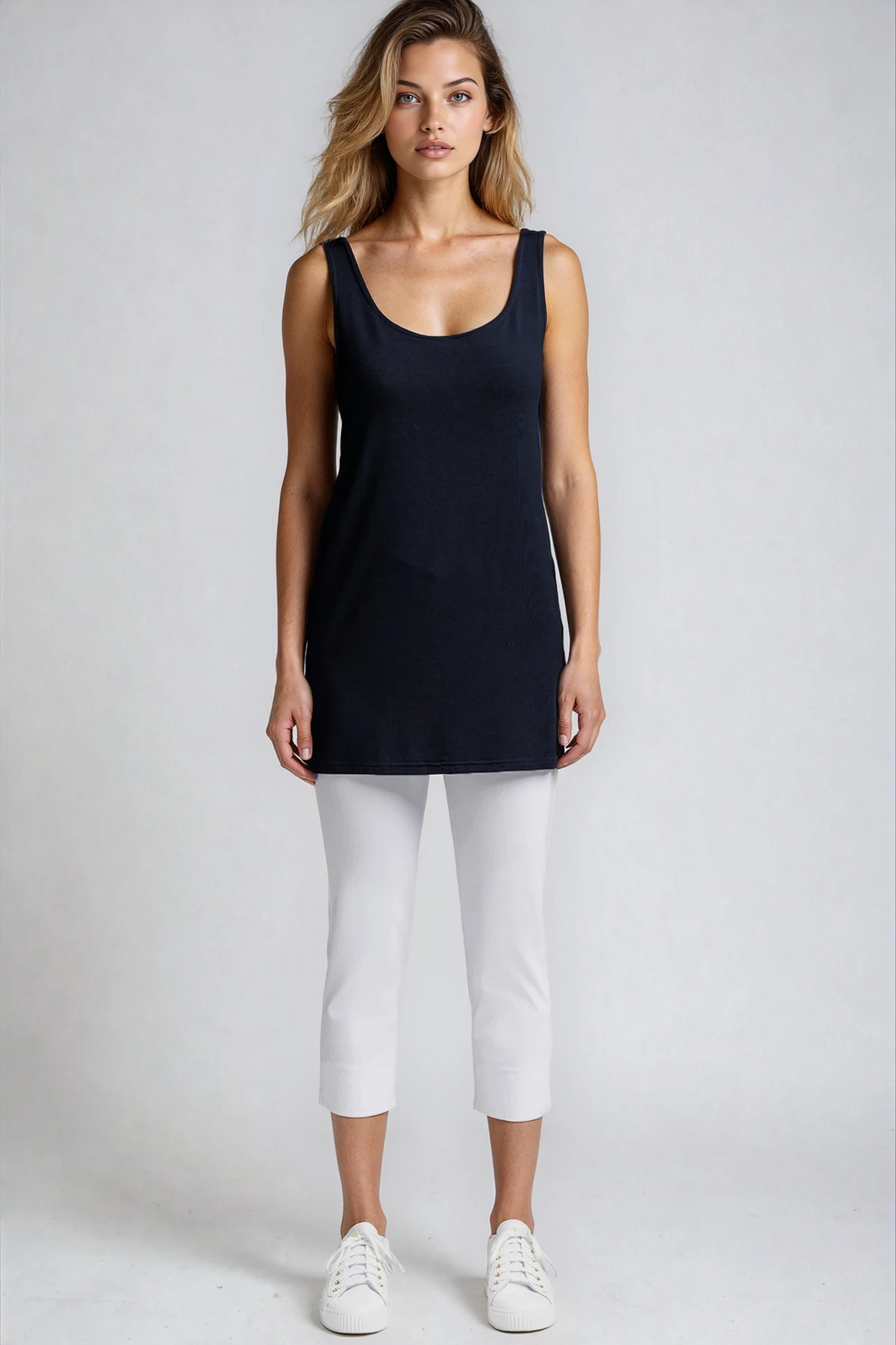 PAULA RYAN Waisted Capri Pant - Microjersey White - Paula Ryan