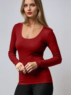 PAULA RYAN Slim Fit Scoop Neck Top - Merino Red - Paula Ryan
