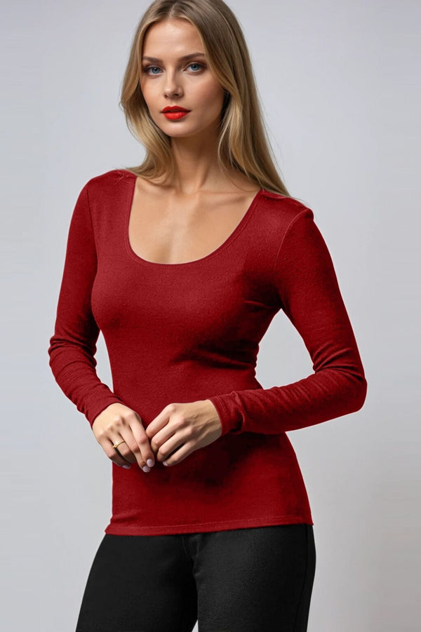 PAULA RYAN Slim Fit Scoop Neck Top - Merino Red - Paula Ryan