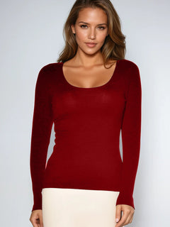 PAULA RYAN Easy Fit Scoop Neck Top - Red Merino - Paula Ryan