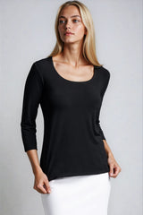 PAULA RYAN Easy Fit 3/4 Sleeve U Shape Neck Top - EcoVero Black