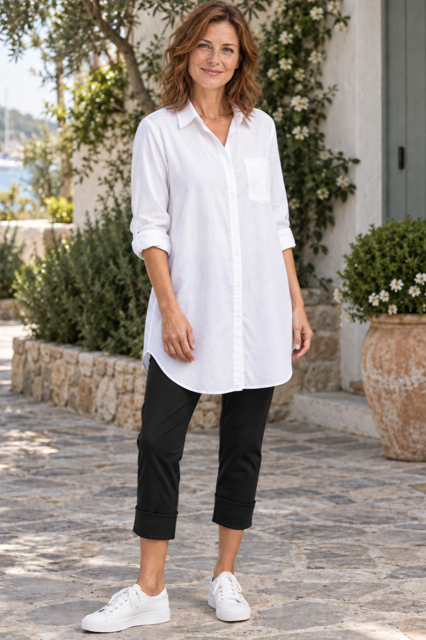 PAULA RYAN Wide Cuff Capri Pant - Microjersey Black