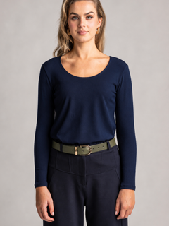 PAULA RYAN Easy Fit Scoop Neck Top - Merino Navy
