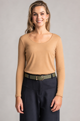 PAULA RYAN Easy Fit Scoop Neck Top - Merino Camel