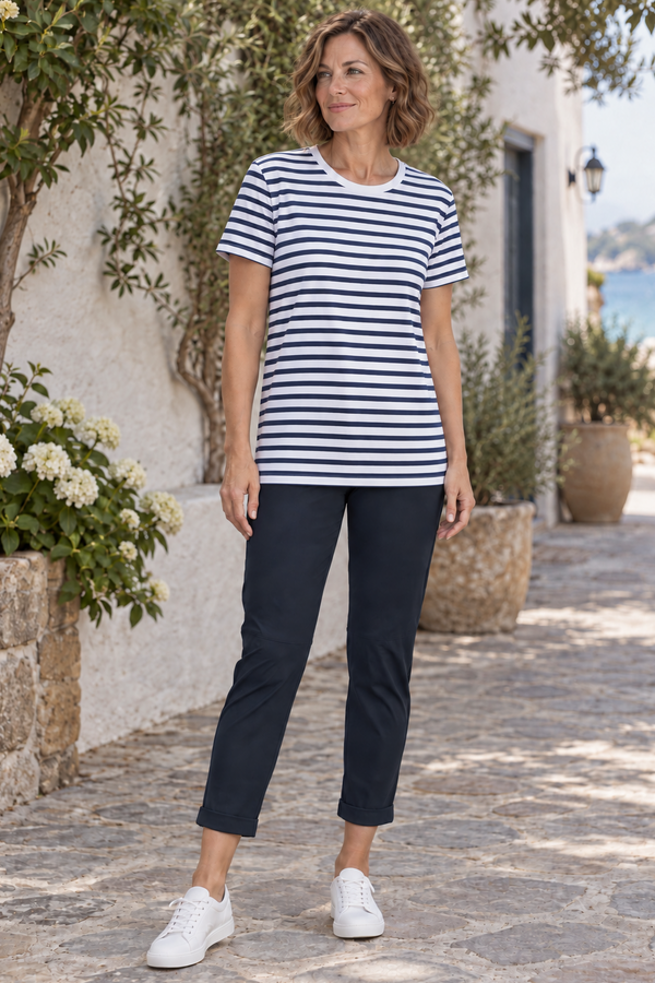 PAULA RYAN ESSENTIALS Narrow Cuff Capri Pant - Microjersey Navy
