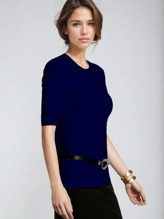 PAULA RYAN Slim Fit Half Sleeve Crew Neck - Merino Navy - Paula Ryan