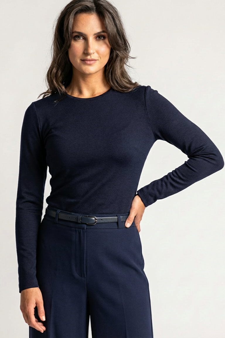 PAULA RYAN Slim Fit Crew Neck Top - Merino Navy - Paula Ryan