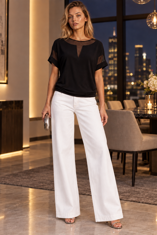 PAULA RYAN Mesh Insert Tee - Ecovero Black