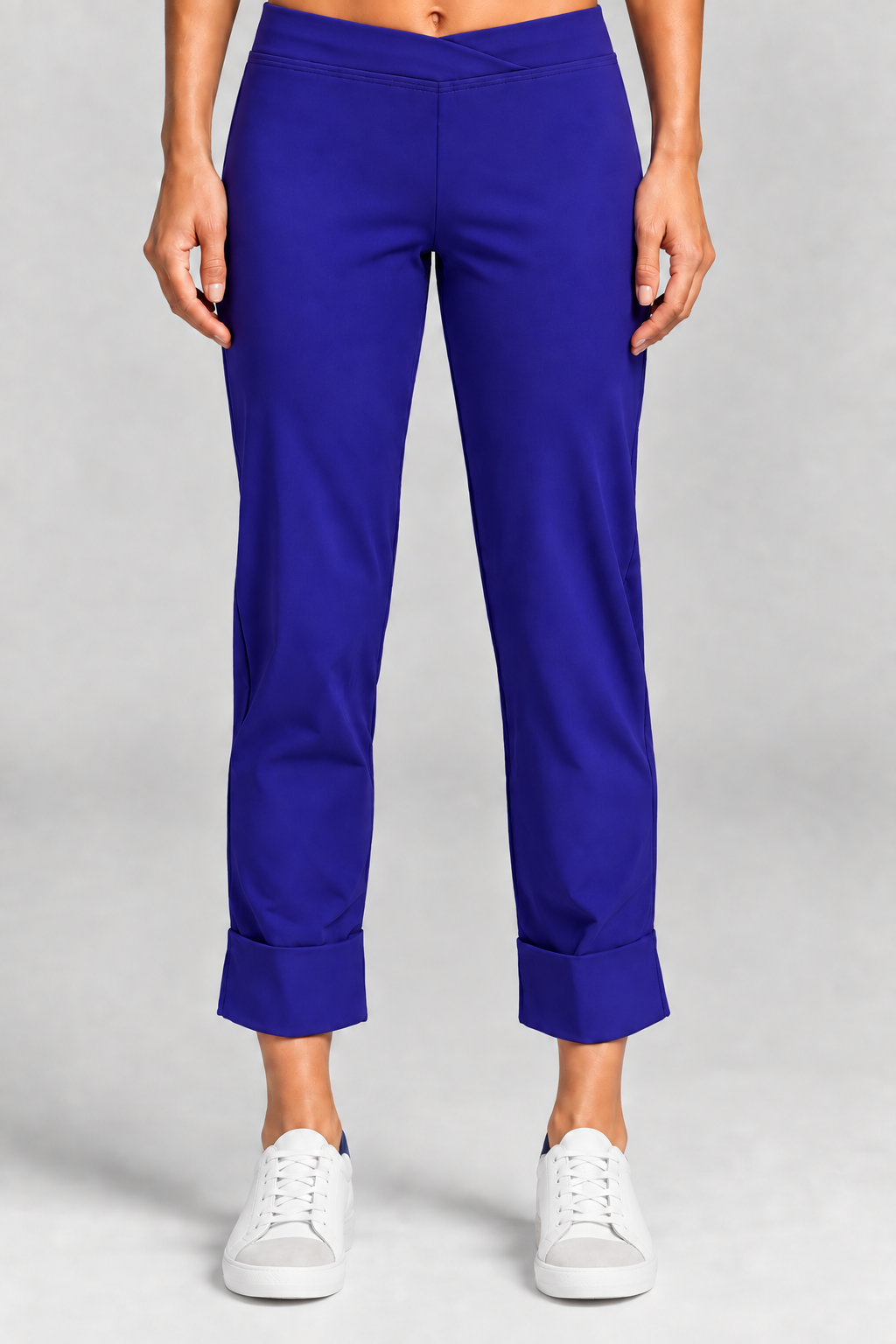 PAULA RYAN ESSENTIALS Wide Cuff Capri Pant Microjersey - Greek Blue