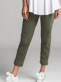 PAULA RYAN ESSENTIALS Wide Cuff Capri Pant - Classic Microjersey Khaki Green - Paula Ryan