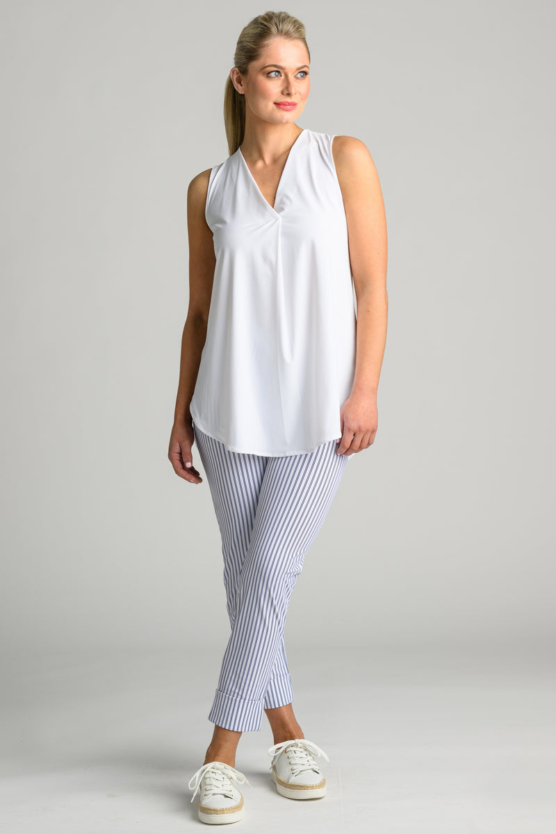 PAULA RYAN Wide Cuff Capri Pant - Double Stripe Microjersey