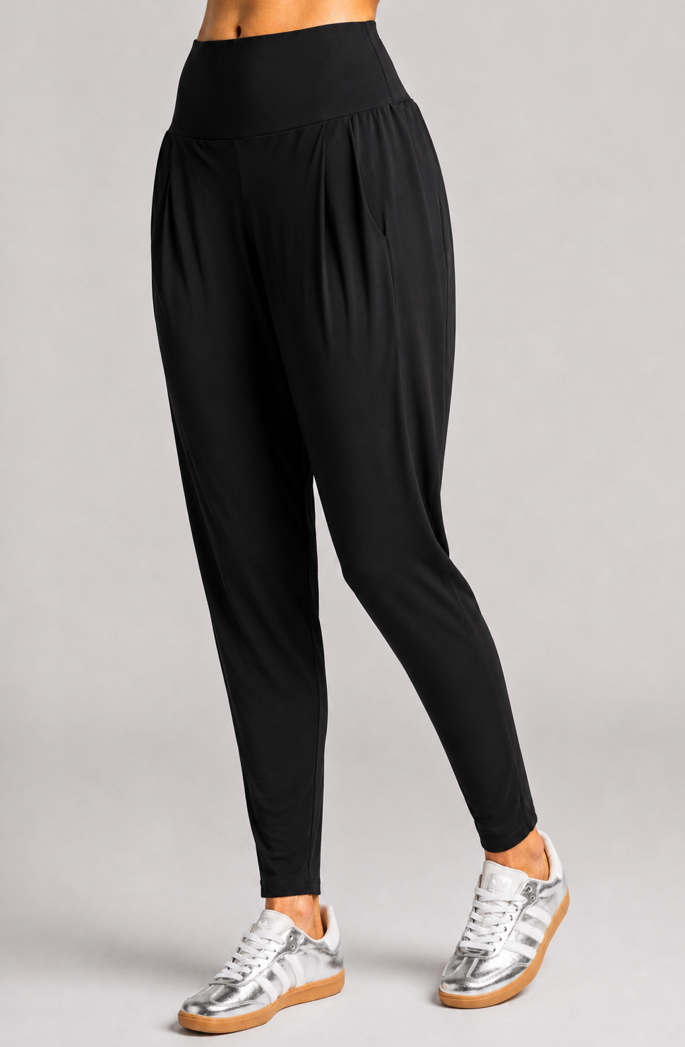 PAULA RYAN Ankle Pleat Basque Pant - Microjersey Black