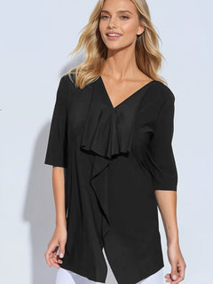 PAULA RYAN Drape Front Top Superfine Microjersey - Black - Paula Ryan