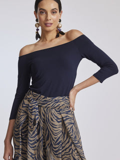 PAULA RYAN Off Shoulder 3/4 Sleeve Top - Navy - Micromodal - Paula Ryan