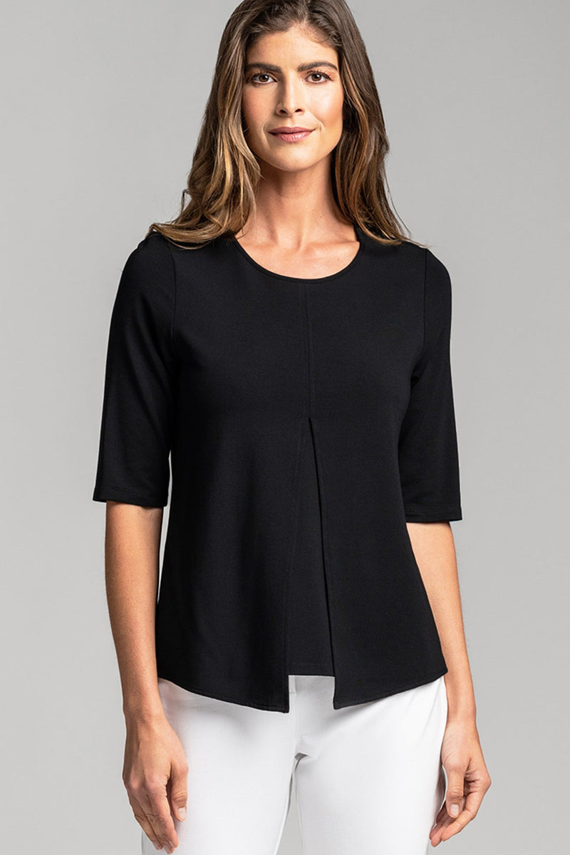 PAULA RYAN ESSENTIALS Box Pleat Half Sleeve Top - Eco Vero Black