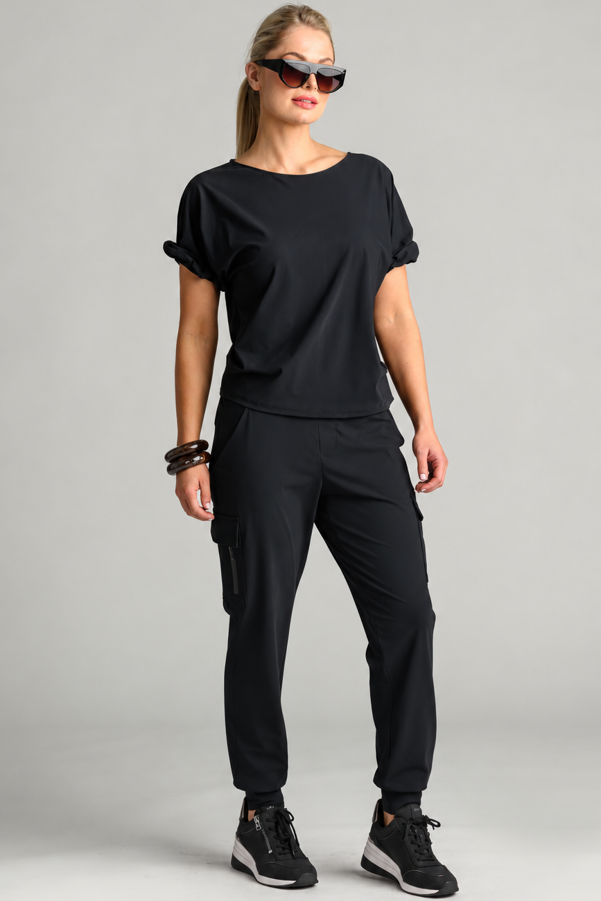 PAULA RYAN (Regular Length) Cuffed Cargo Pant - Black - Paula Ryan