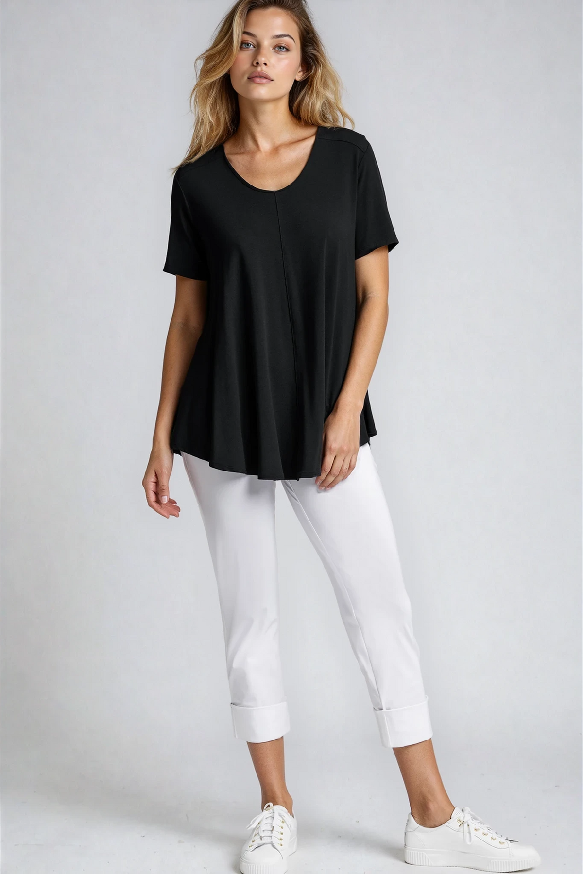 PAULA RYAN Wide Cuff Capri Pant - Microjersey White - Paula Ryan