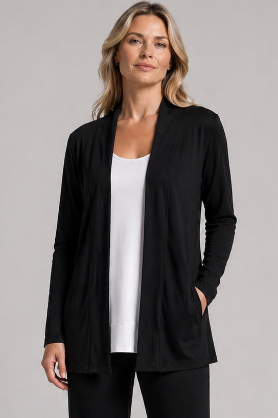 PAULA RYAN Edge to Edge Waisted Cardigan - Merino Black