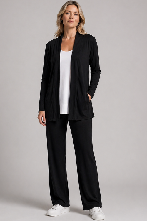 PAULA RYAN Edge to Edge Waisted Cardigan - Merino Black - Paula Ryan