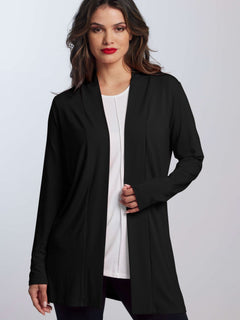 PAULA RYAN ESSENTIALS Edge To Edge Waisted Cardigan - MicroModal - Black - Paula Ryan