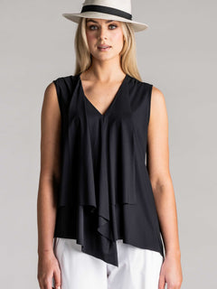 PAULA RYAN Sleeveless Drape Front Top Superfine Microjersey - Black - Paula Ryan