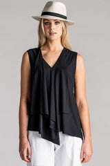 PAULA RYAN Sleeveless Drape Front Top Superfine Microjersey - Black