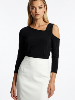 PAULA RYAN Asymmetric Neck Top - Eco Vero Black - Paula Ryan