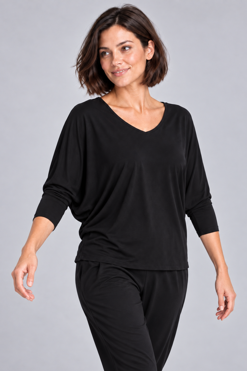 PAULA RYAN Batwing Top EcoVero - Black