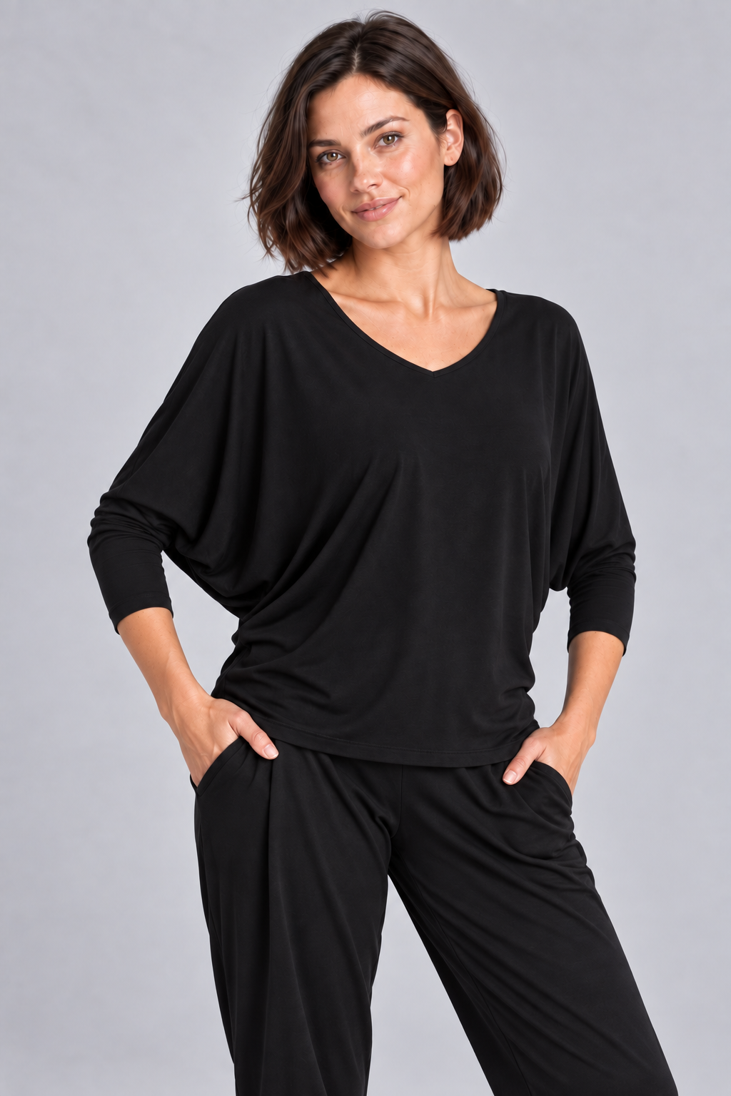 PAULA RYAN Batwing Top EcoVero - Black