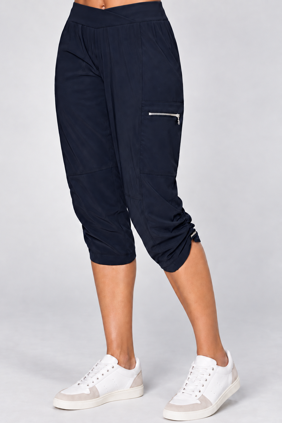 PAULA RYAN Toggled Clam Diggers Microjersey - Navy