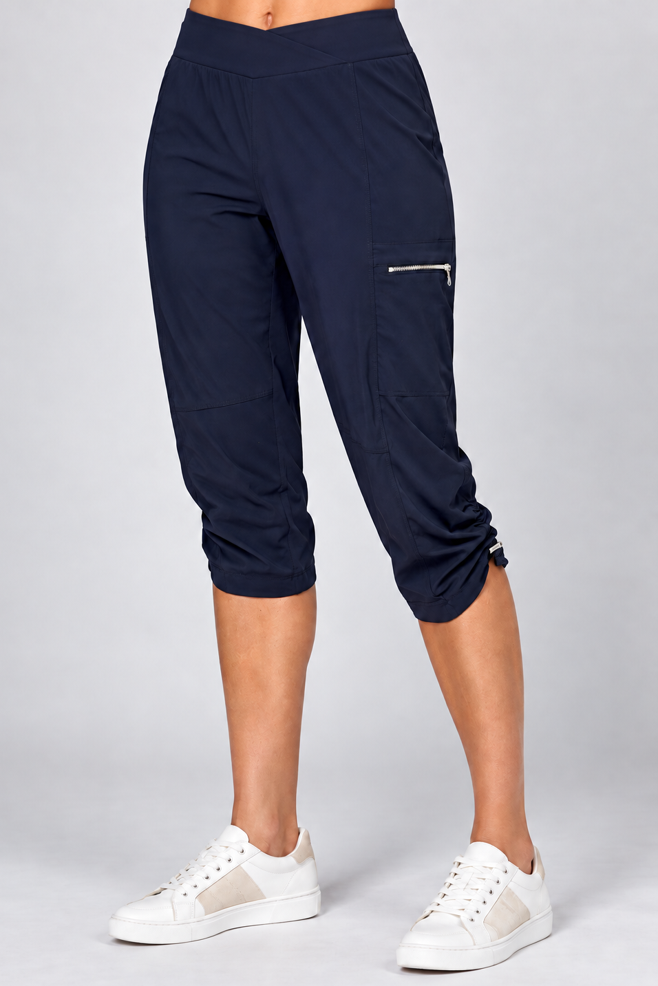 PAULA RYAN Toggled Clam Diggers Microjersey - Navy