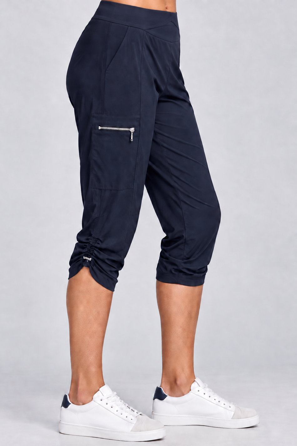 PAULA RYAN Toggled Clam Diggers Microjersey - Navy