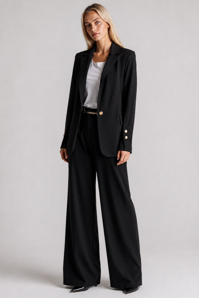 PAULA RYAN Long-line Boyfriend Jacket - Microjersey Black