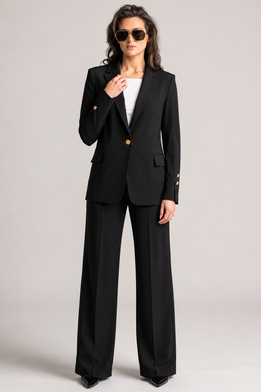 PAULA RYAN Long-line Boyfriend Jacket - Microjersey Black