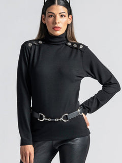 PAULA RYAN Metal Trimmed Leather Belt - Black/Nickel - Paula Ryan