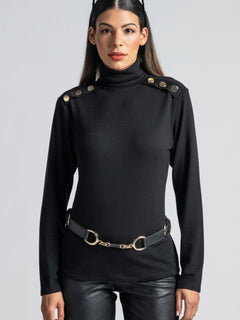PAULA RYAN Metal Trimmed Leather Belt - Black/Gold - Paula Ryan