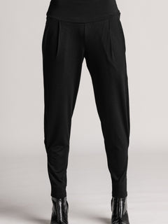 PAULA RYAN Ankle Pleat Basque Pant - Black Merino