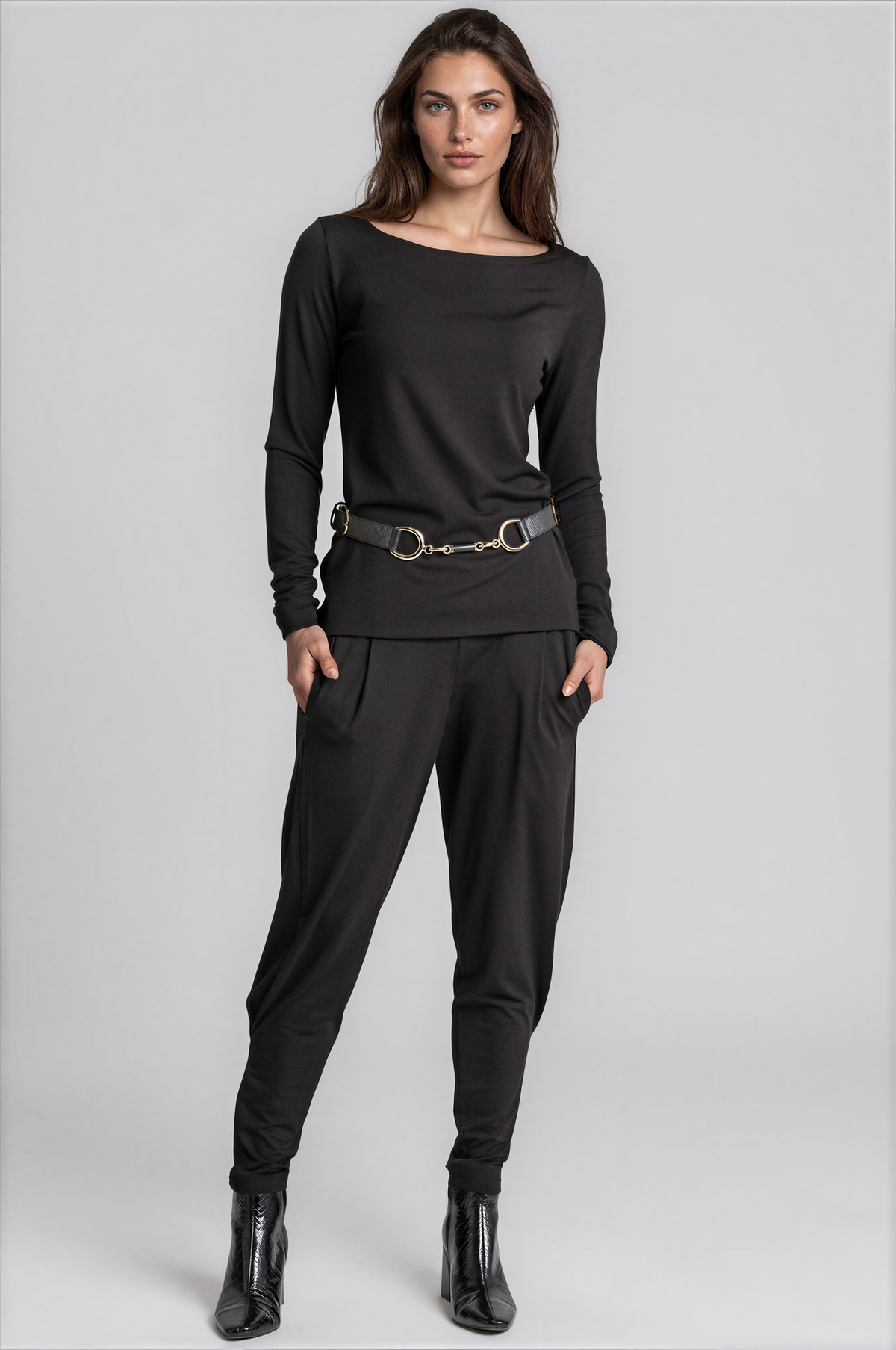 PAULA RYAN Ankle Pleat Basque Pant - Black Merino