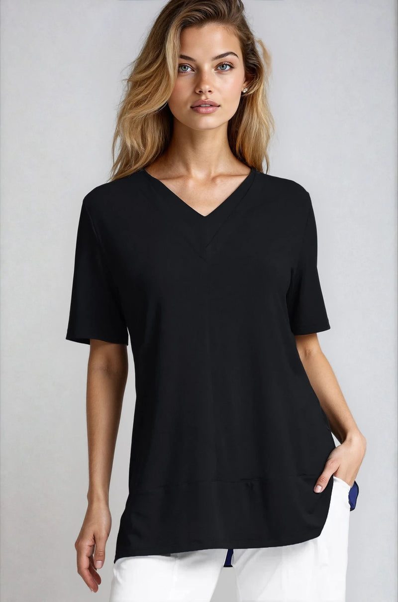 PAULA RYAN Double V Neck Top – Ecovero Black