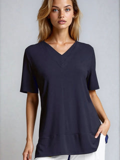 PAULA RYAN Double V Neck Top – Ecovero Navy - Paula Ryan