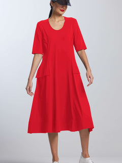 PAULA RYAN A-line Half Sleeve Tab Dress - Poppy Microjersey - Paula Ryan
