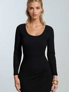 PAULA RYAN Scoop Neck Long Sleeve Body Tee Classic Microjersey - Black - Paula Ryan