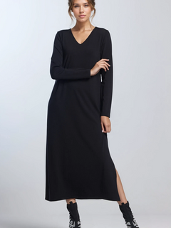 PAULA RYAN V Neck Sheath Dress - Black Merino - Paula Ryan