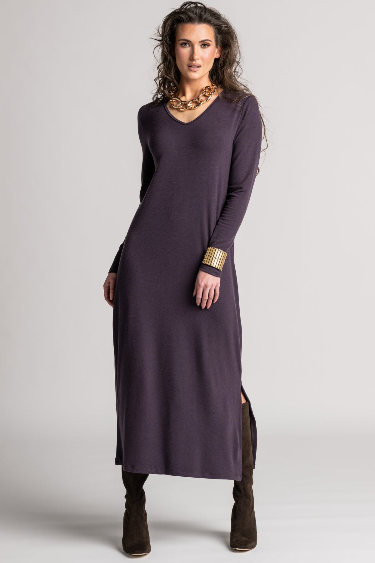 PAULA RYAN V Neck Sheath Dress - Cocoa Plum Merino