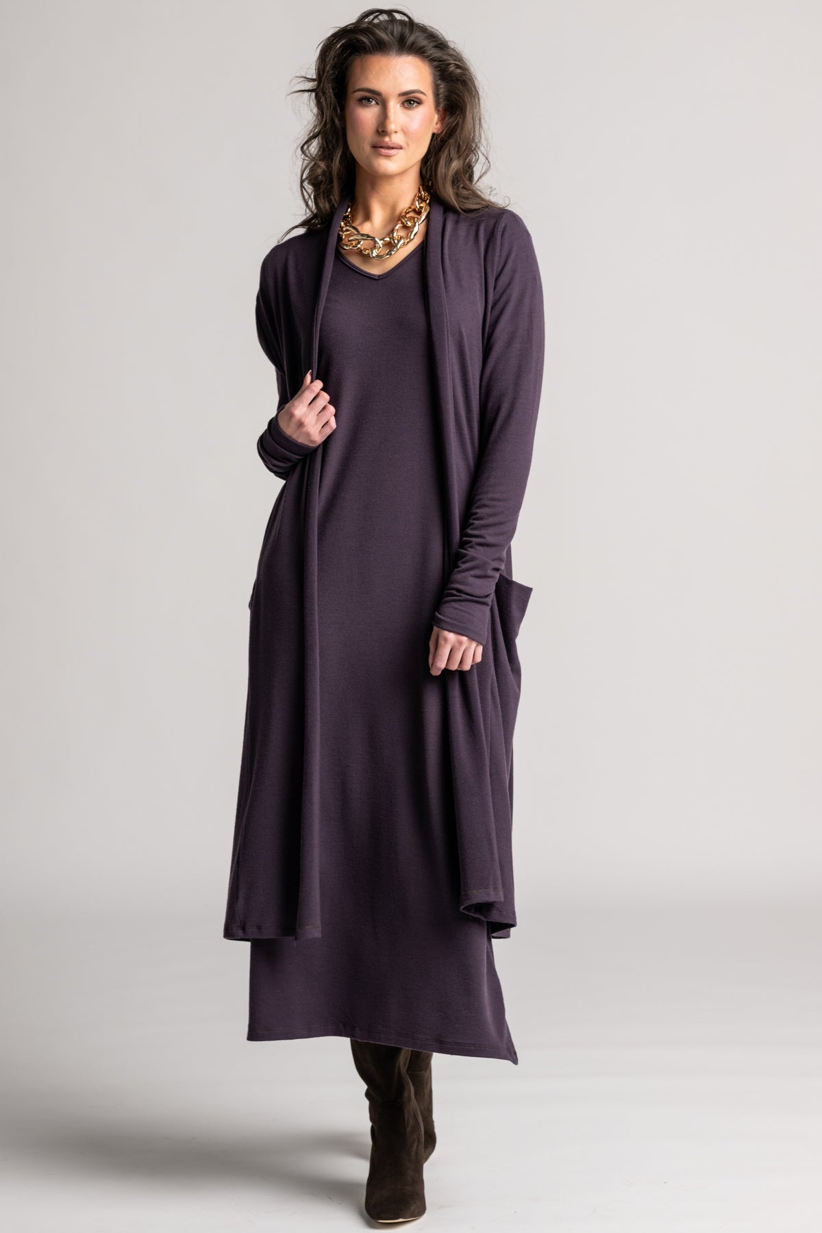 PAULA RYAN V Neck Sheath Dress - Cocoa Plum Merino